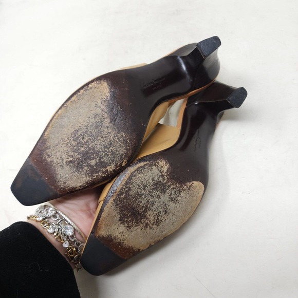 Salvatore Ferragamo Womens Heels Tan Leather Slingback Mule Horsebit Pumps 7.5 - Picture 6 of 12